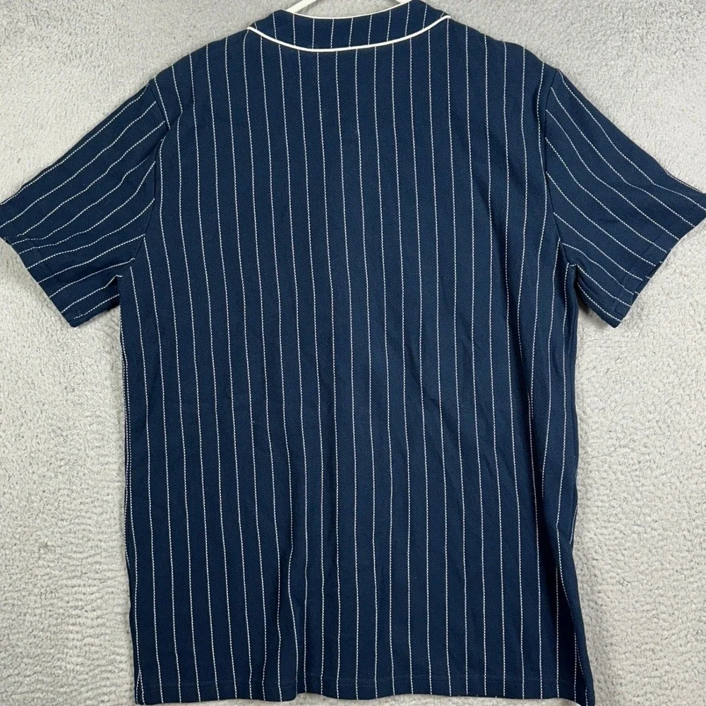 NEW True Religion Shirt Mens Medium Navy Baseball Jersey Graphic Print Button Up